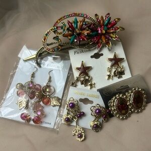 Gold and Purple Earrings Set